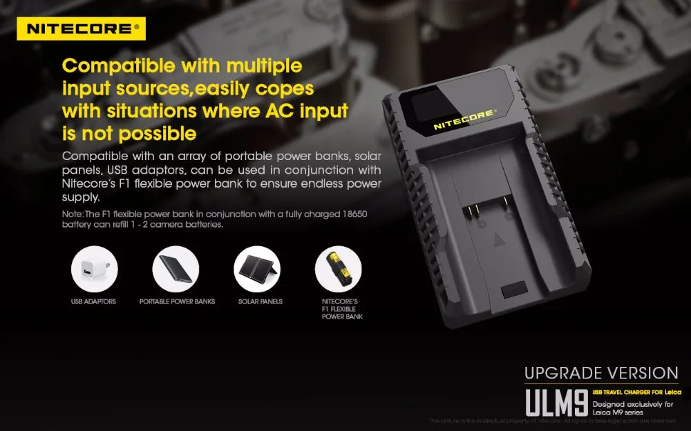 Nitecore ULM9 USB зарядное устройство для Leica BLI-312 батареи Leica камера BM8 M8 M8.2 M9 M9-P M-E