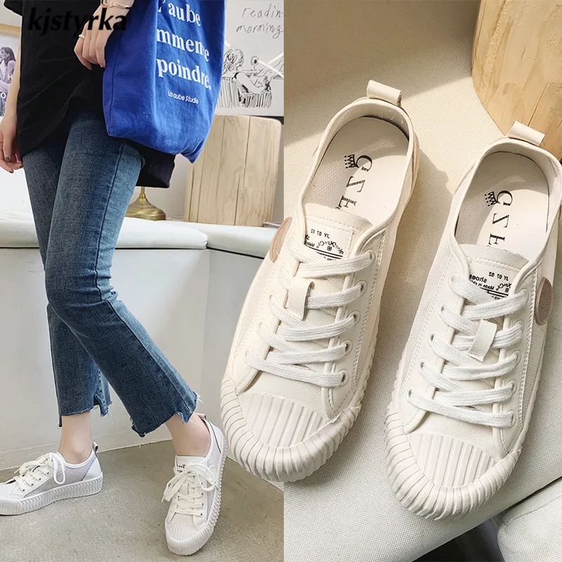 

Kjstyrka 2019 white fashion canvas women sneakers spring autumn students comfortable Walking Footwear low heels espadrilles