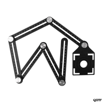 

6 Folding Ruler Tile Hole Positioning Multi Template Angle Rulers w/ Drill Guide for Puncher Carpentry