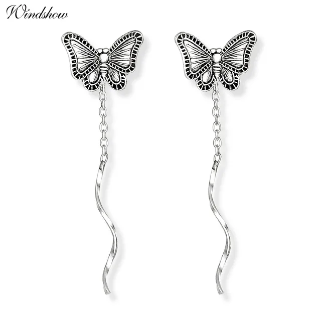 Vintage 925 Sterling Silver Cute Erfly Theader Through Bar Chain Vintage 925 Sterling Silver Cute Erfly Theader Through Bar Chain Tels Drop Dangle Earrings For Women