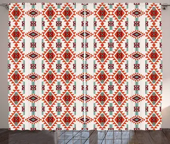 

Southwestern Curtains Folkloric Aztec Triangle Ornament Ancient Tribe and Culture Living Room Bedroom Window Decor Panel Set