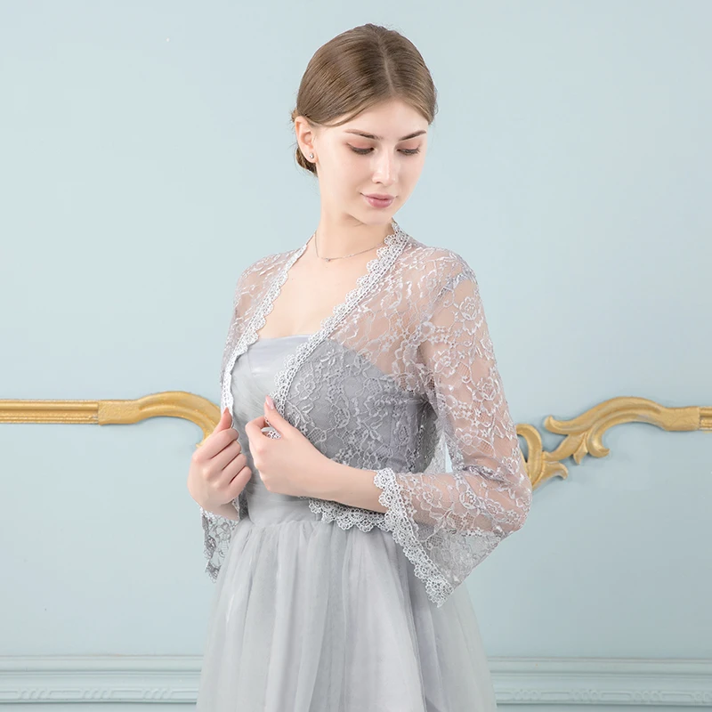 Elegant Women Black Lace Jacket for Wedding Dress Long Sleeve Appliqued Boleros Evening Party Wraps