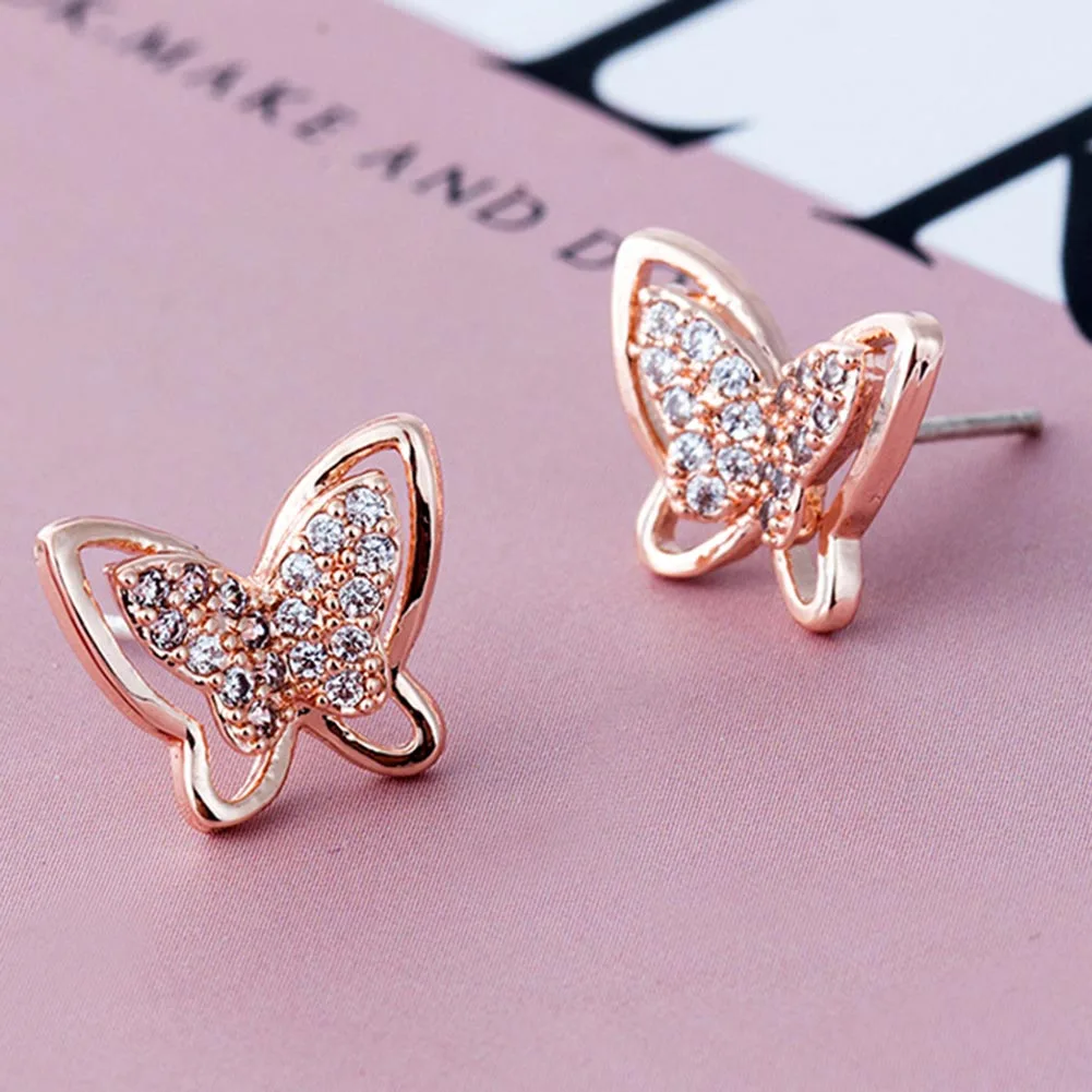 

Silver Plated Earrings For Women Girls Rose Gold Color Butterfly Earrings Studs Best Jewelry Gift