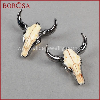 

BOROSA OX Headbead Black Gun Color Longhorn Cattle Charm Bead Buffle Resin Horn Cattle Pendant for Jewelry Accessories B0842