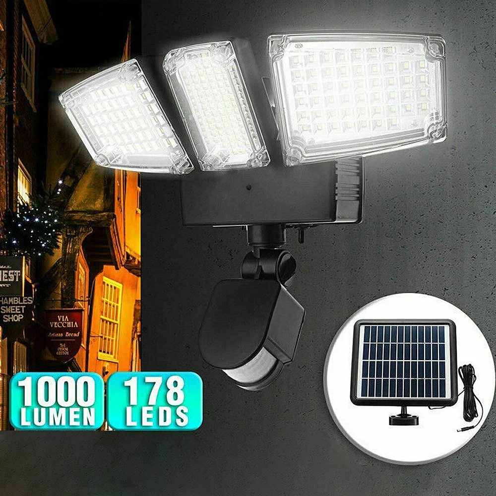 

178/188 LED Solar Light Motion Sensor Security Lamp Waterproof Three Head Outdoor Light For Entryways Patio Yard Gardren