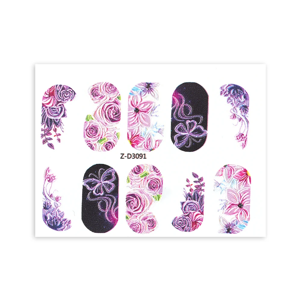

1Pack 5D Embossed Flower Nail Sticker Water transfer Decals 16 Styles Colorful Engraved Flower Bird DIY Nail Art Decorations