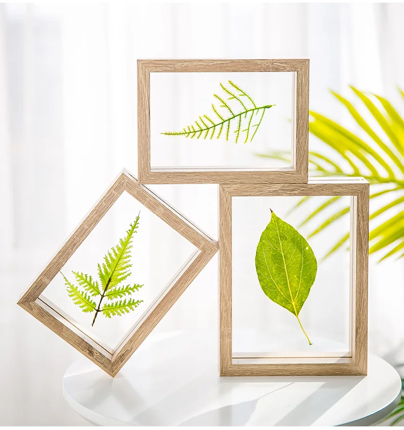 Quality Double Sided Glass Photo Frame DIY Plant Specimens Solid Wood Frame Leaf Clip Desktop Decoration Picture Frames Ornament