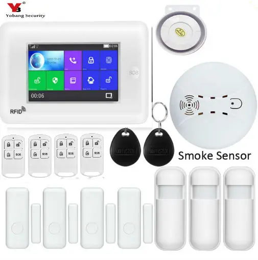 4.3inch WIFI 3G GSM Wireless Home Business Burglar Security Alarm System APP Control Siren RFID Motion Detector PIR Smoke Sensor |