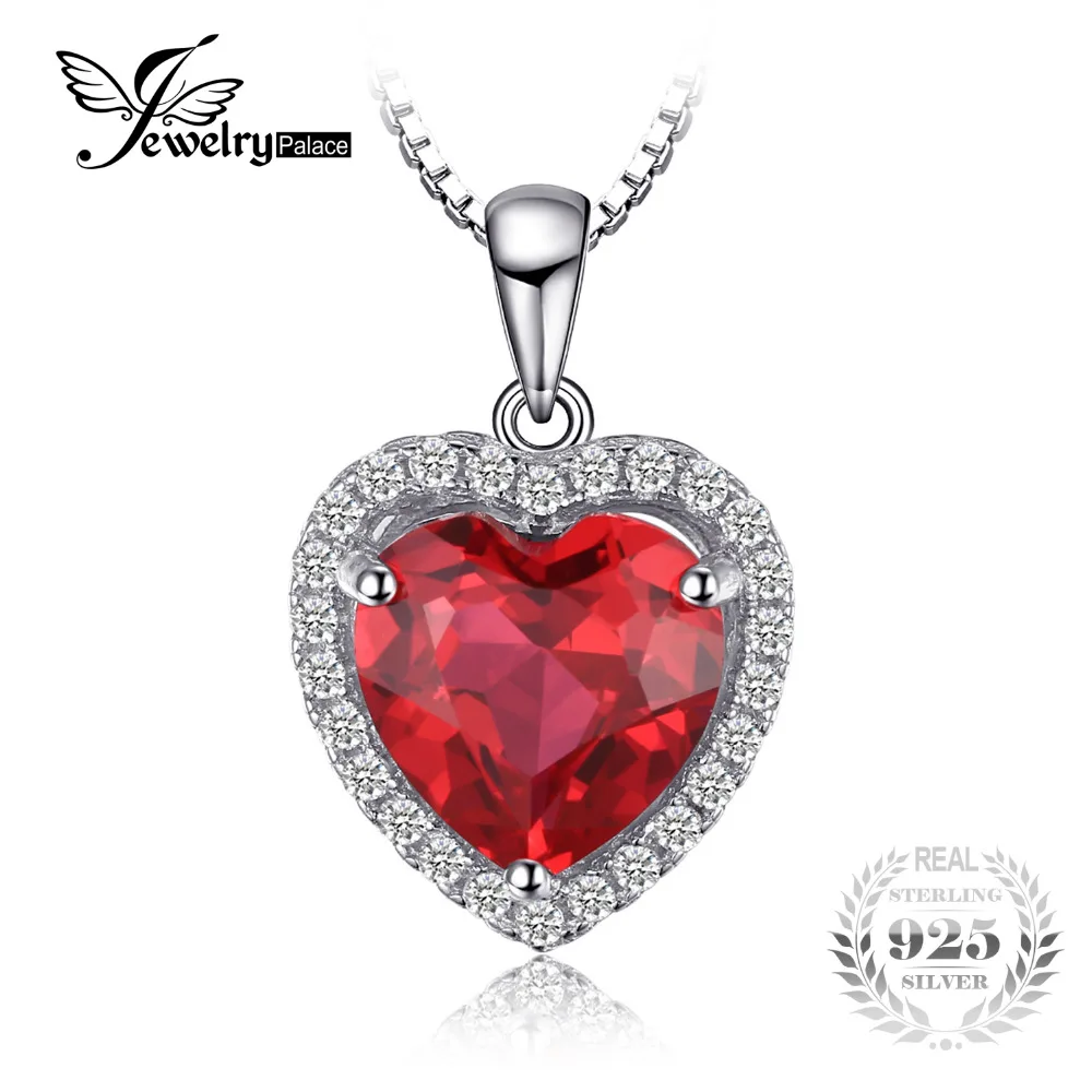 

JewelryPalace 925 Sterling Silver Pendants Necklace Heart Of Ocean Created Red Ruby Love Forever Halo Pendant Without Chain