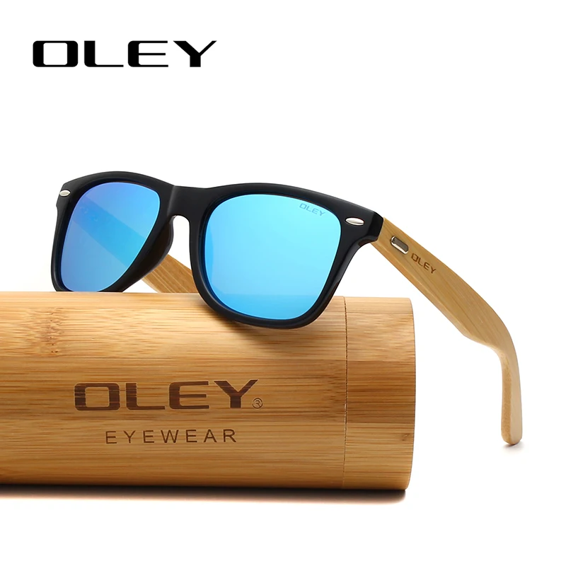 OLEY Brand Bamboo Leg Polarized Sunglasses men Classic Square