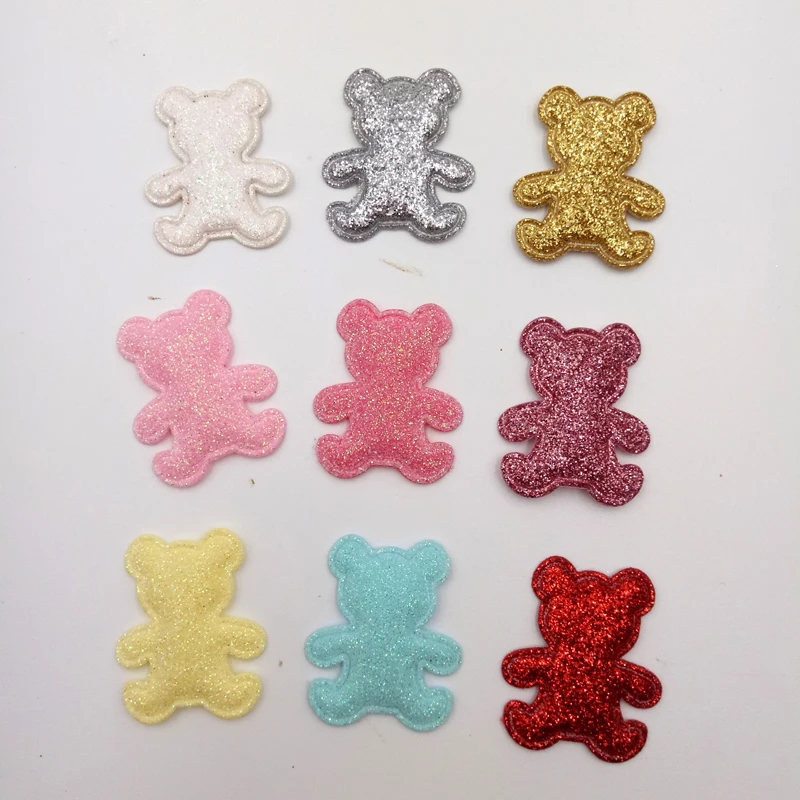

20pcs/lot sew on Glitter felt patches for clothes 2.5x4cm bear shape Padded applique for scrapbooking accessories