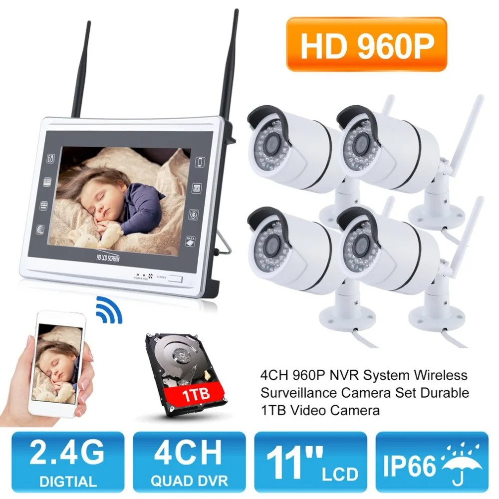 

4CH 960P NVR System Wireless Surveillance Camera Set 1TB Video Camera Universal Home Security System EU Plug