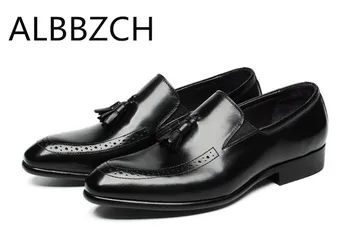 

New men's simple elegant genuine leather dress sheos men wedding shoes fashion tassel quality cow leather office work man shoes