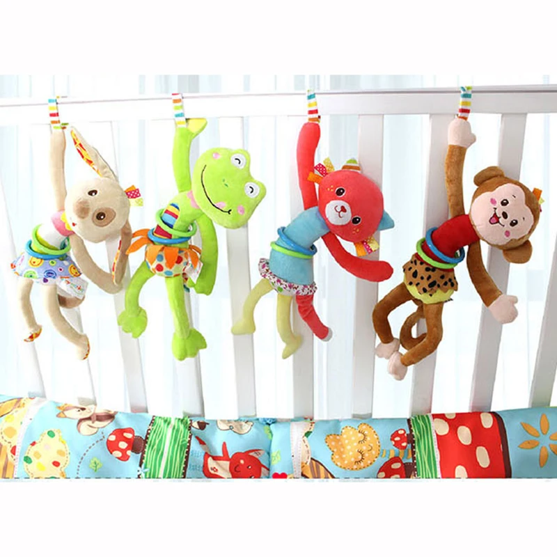 

Animal Baby Soft Toy Ring Bell Plush Rattle Squeaker Cute Cartoon Dog /Frog /Monkey/ cat pull shock baby WJ371