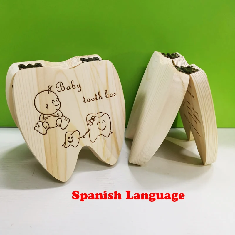Английский/испанский деревянный ящик для детских зубов, органайзер для хранения молочных зубов, пуповина, Lanugo, сохранить, собрать Детские сувениры, подарки - Цвет: Type B Spanish