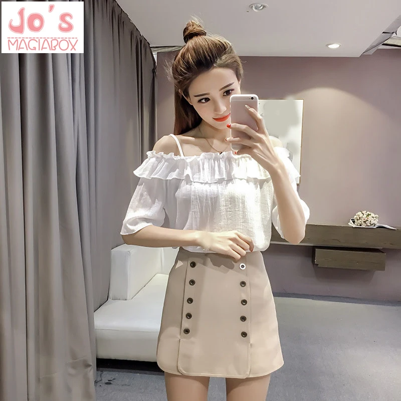 

Summer Ruffles Chiffon Slash Neck Shirts Korean Women Offices Casual Tops And Blouses Ladies Blusas Mujer Sweet Cute Clothing