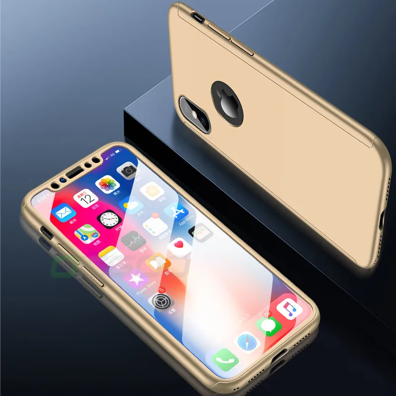 OICGOO Роскошный 360 градусов чехол для телефона для Apple iPhone XS MAX XR X полный чехол s для iPhone 6 6s 7 8 Plus чехол 5 5S SE XR Coque - Цвет: Золотой