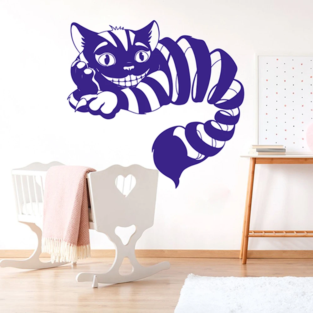 

Cartoon Cheshire Cat Alice in Wonderland Wall Decal Nursery Kids Room Pet Cat Alice In Wonderland Wall Sticker Playroom Vinyl