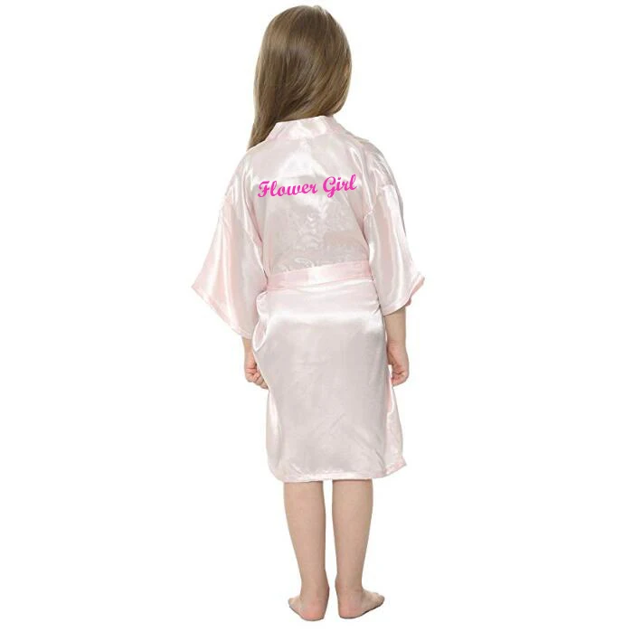 C& Fung/детское атласное кимоно из вискозы, халат с цветком для девочек, ярко-розовый банный халат для свадьбы, дня рождения, платья для мамы и дочки - Цвет: L pink with flower