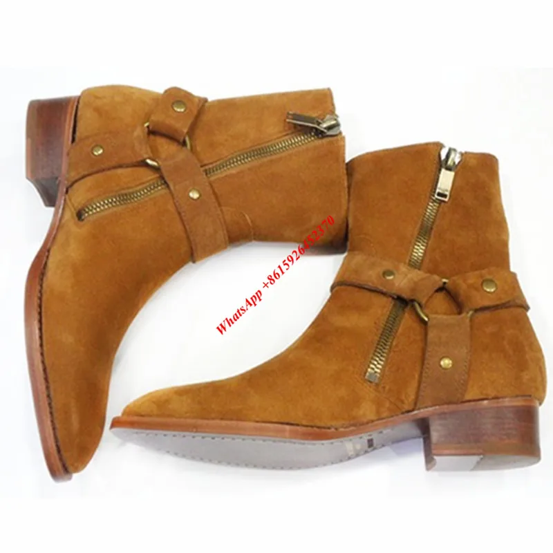 mens harness boots suede