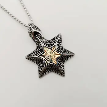

Geometric 6 pointed star pendant necklace 2 tones Stainless steel hexagon fashion necklace men women jewelry BLKN0788
