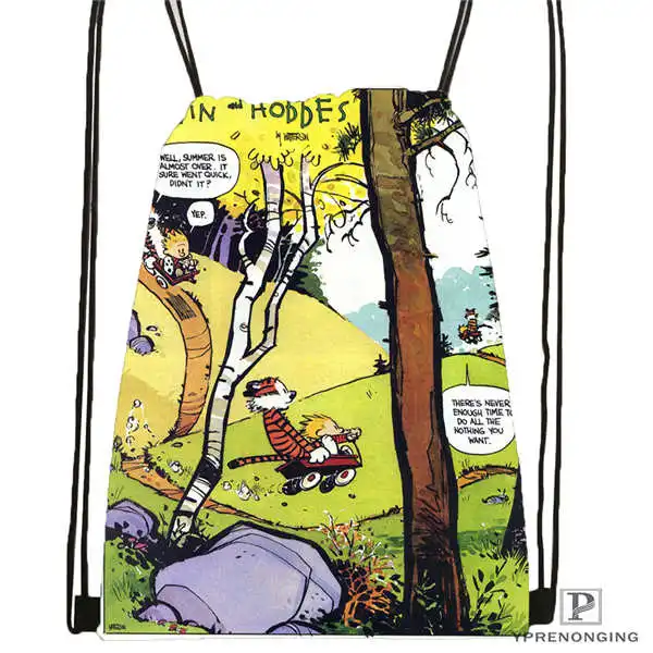 Изготовленный На Заказ calvin-and-hobbes-12@ 02-походная сумка на шнурке милый детский Ранец(черный цвет(вид сзади) 31x40 см#180611-03-120 - Цвет: Drawstring Backpack