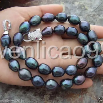 

AAA 11-13MM NATURAL SOUTH SEA BAROQUE BLACK PEARL NECKLACE 18 INCH Leopard Clasp