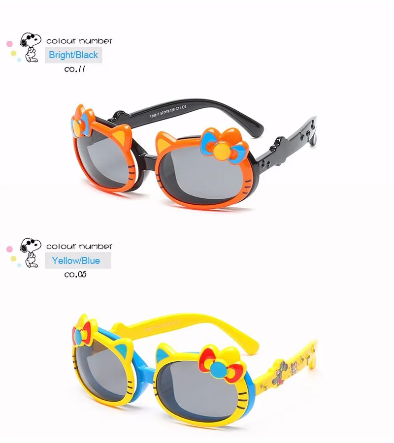 Дети мультфильм флип поляризационные солнцезащитные очки TPEE Гибкая безопасность кошка собака рамка с цветами для девочек и мальчиков модные очки Ретро Дети тени