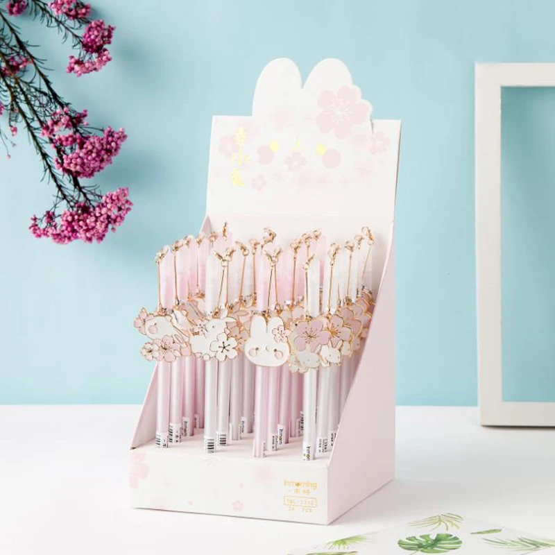 

4 Pcs/set Lovely 0.5mm Spring Cherry Sakura Rabbit Pendant Gel Pens Signature Pen Escolar Papelaria School Office Stationery