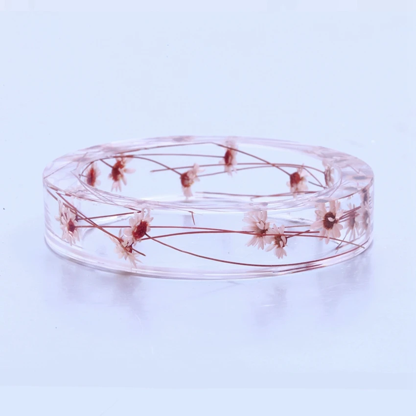 

Real Flowers Bangles Transparent Pink Daisy Bracelets Bangles for Women Bracelet Manchette Femme Geometric Magic Jewelry Gift