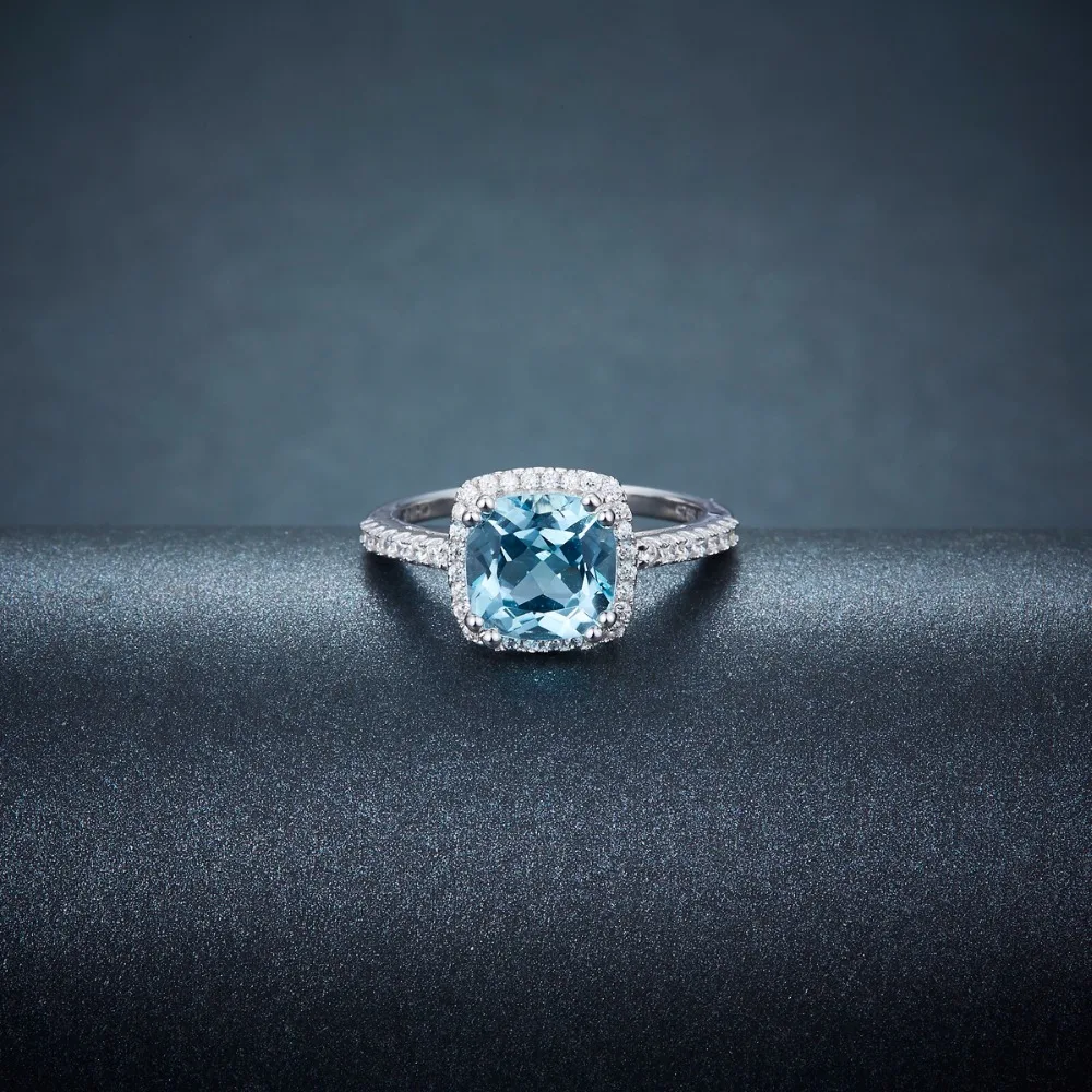 Hutang обручальное кольцо 3.04CT натуральный Небесно Голубой топаз твердый