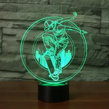 

New Skateboard Boy 3d Led Night Light Colorful Touch Remote Control Charging Gift Led Lamp Wholesale Valentine's Day Gift