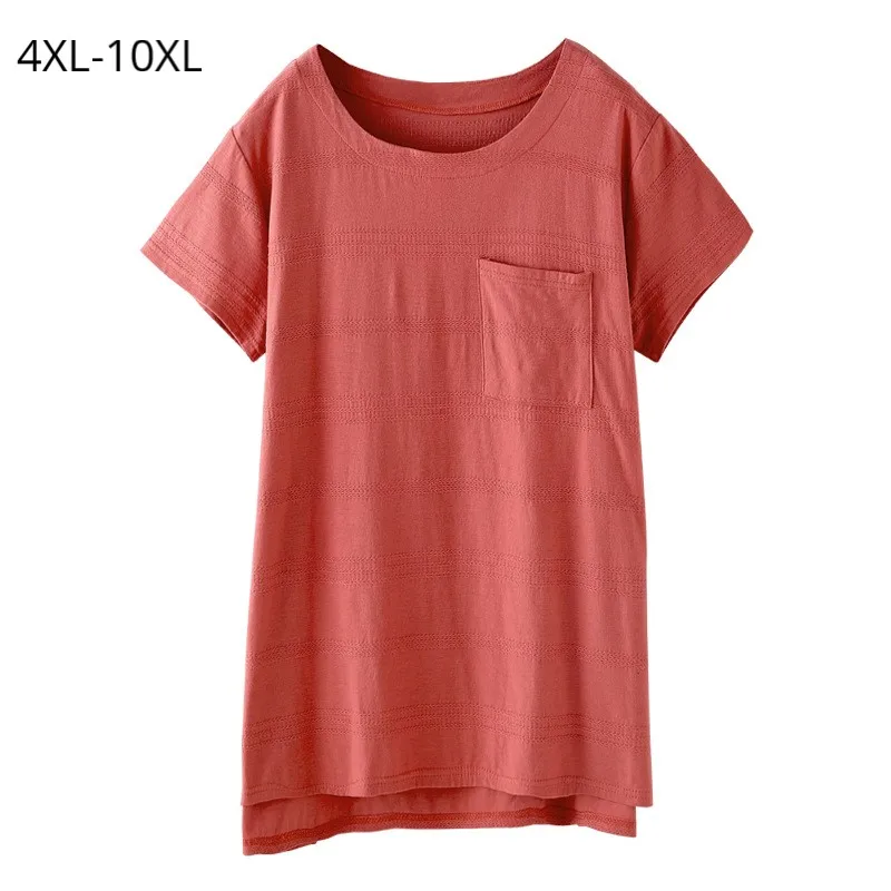 

Plus Size 10XL 8XL 6XL 4XL Women Short Sleeve Summer Tshirts Feminina Crew Neck Cotton Stripe Casual Top Slim Big Size Tee Shirt