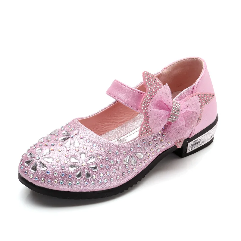 

4 Year Gold Girl Shoes With Bows Diamond Leather Shoes Kids Princess Wedding Party Girl School Shoe Size 9 Silver Childrens Shoe