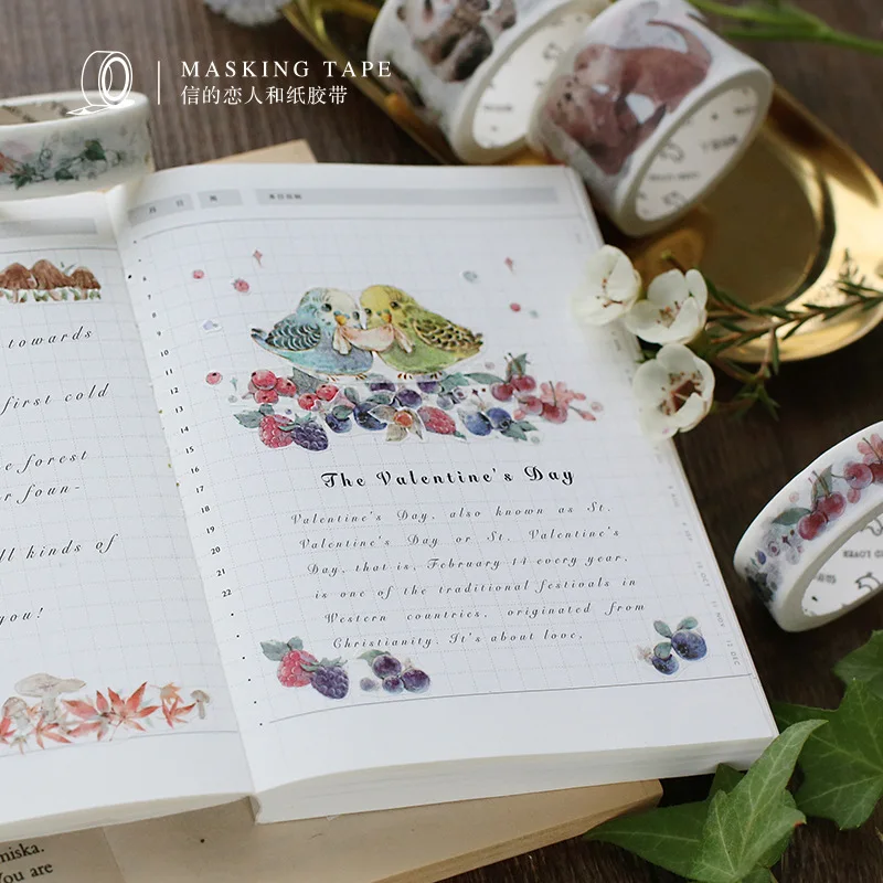Lovely animals Fox/Rabbit/Panda/Frog/color Mushroom/Leaf/fruit Washi Tape DIY Planner Diary Scrapbooking Masking Tape Escolar