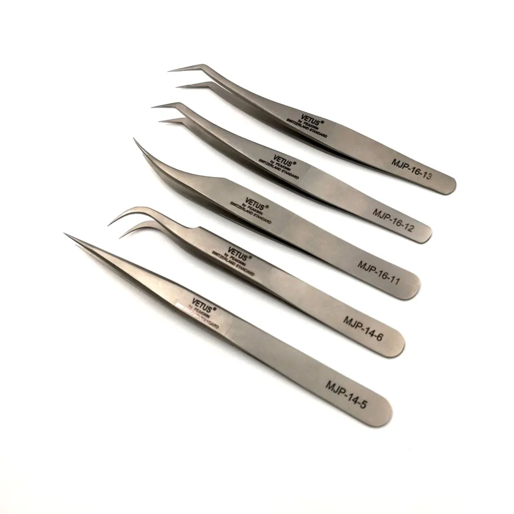 Pack of 5 pcs VETUS MJP Straight Dolphin Curved Elbow Tweezers Anti