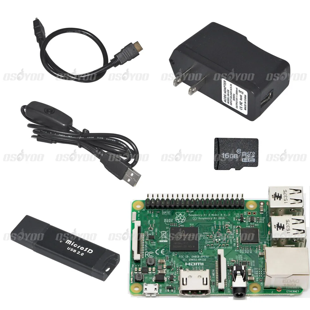Osoyoo 2016 New Raspberry Pi 3 Model B Board +3.5 inch LCD Touchscreen Display + Clear Case + 2pcs Heat Sink Free Shipping