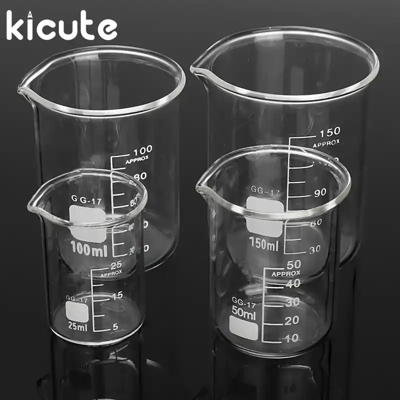 Kicute 4 шт./компл. 25 мл 50 мл 100 мл 150 мл Стекло стакан градиентный прозрачный боросиликатный мерный стакан школьного Кабинета лабораторное оборудование - изображение