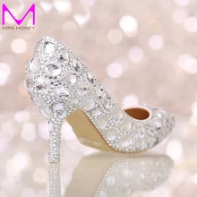 Perfekte Braut Kristall Hochzeit Schuhe Spitz New Design Frauen Pumpt Silber Strass Neue Design Party Prom Heels Big Size