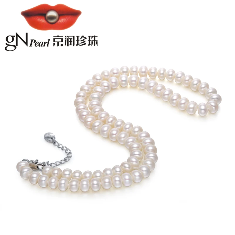 GNpearl жемчужное ожерелье серебряное 925 ювелирное изделие ketting духовное круглое бликовое белое пресноводное полное ожерелье из бисера отправка матери - Цвет камня: 6-7mm50cm