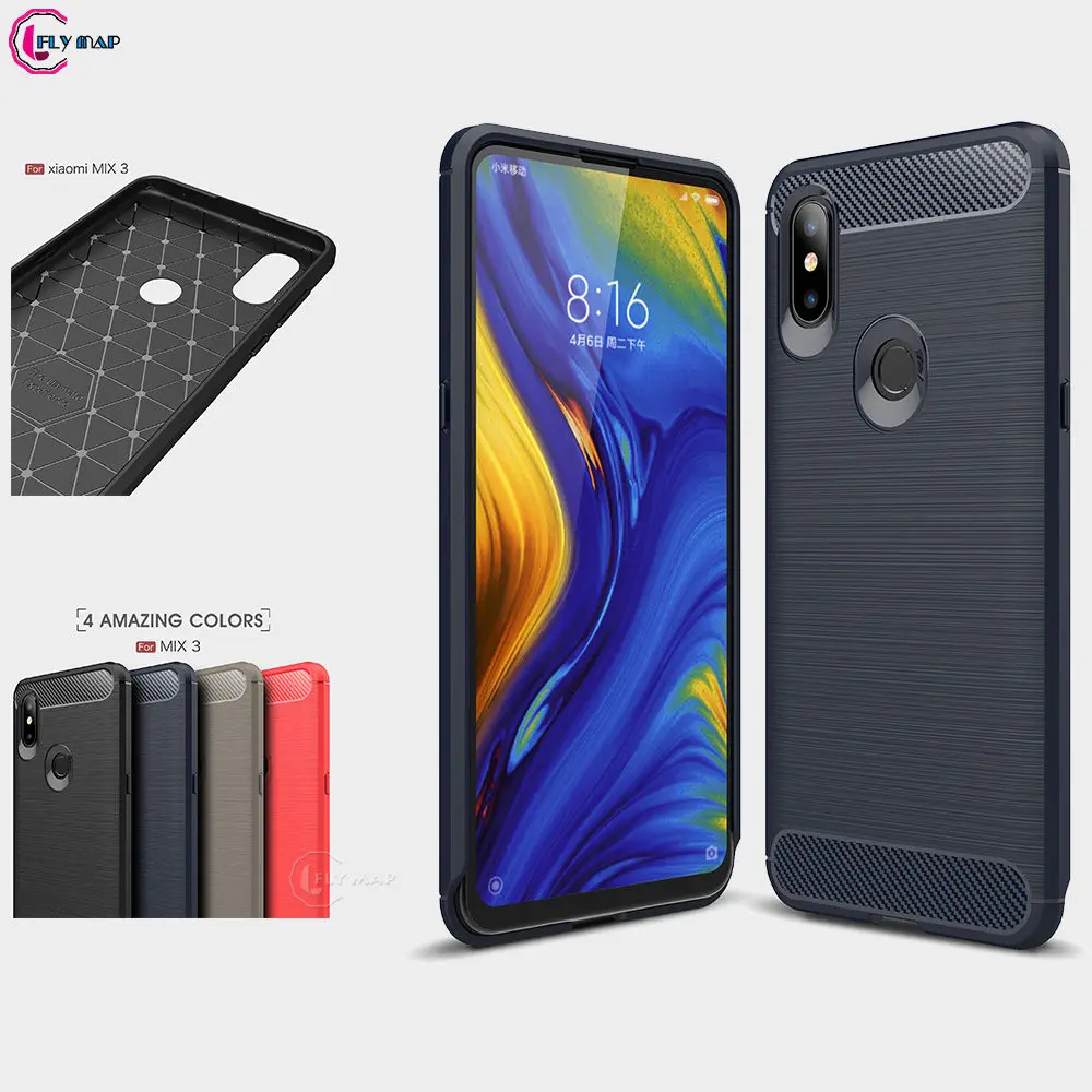 Силиконовый мягкий чехол для Xiaomi Mi Mix 3 TPU матовый из углеродного волокна телефона