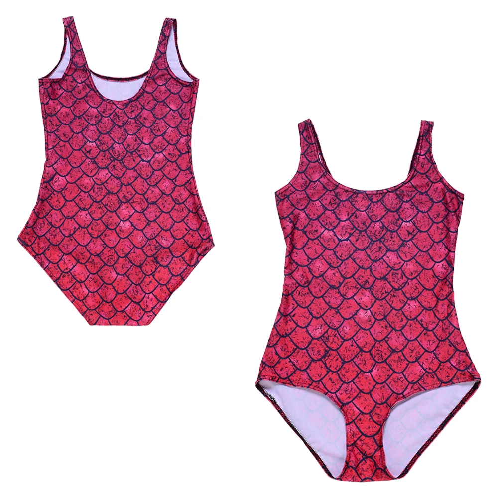 Red Mermaid Fish Scale One Piece Swimsuit Monokini Swimwear Women Sport