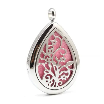 

Stailess Steel Water drop Shape Floral Perfume Lockets Pendant Aromatherapy Aroma Essential Oil Diffuser Necklace Pendant