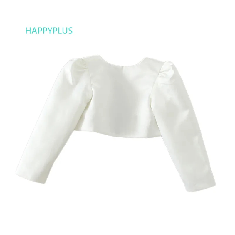 HAPPYPLUS официальные короткие кардиганы с длинным рукавом для девочек пальто белыми