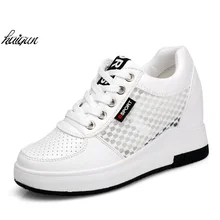 Модные женские туфли кожаные белые туфли на платформе Кружево до Обувь женщина на высоком подъеме повседневные туфли на плоской подошве для леди Демисезонный