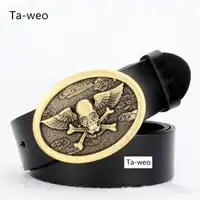 Pirate Skull Big Smooth Buckle Belt, Fashion Novelty Men's Leather Belts, High Quality, Punk & Jeans's Lover