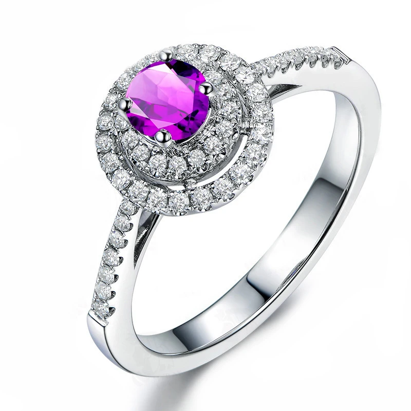 AINUOSHI натуральный аметист двойной Halo Кольцо 0.5ct круглый вырез драгоценный камень 925 серебро Halo Кольцо обручальные ювелирные изделия Женское кольцо
