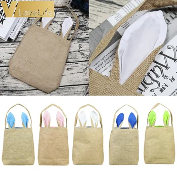 

1pcs Easter Bunny Tote Bag Easter Bunny Basket Jute Burlap Ears Easter Bucket Gift Bag Festive Party Supplies