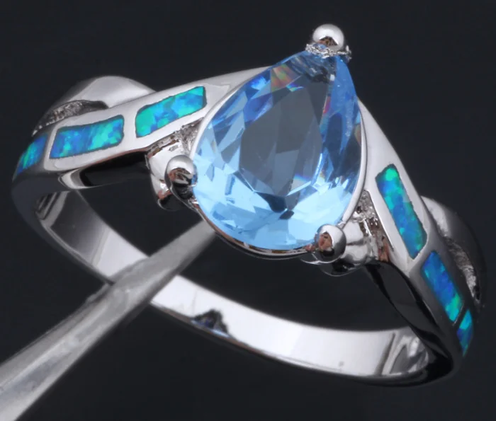 Розничная любовник Циркон Синий огонь кольцо из опалового серебра США Sz#6,5 ювелирные изделия OR301A