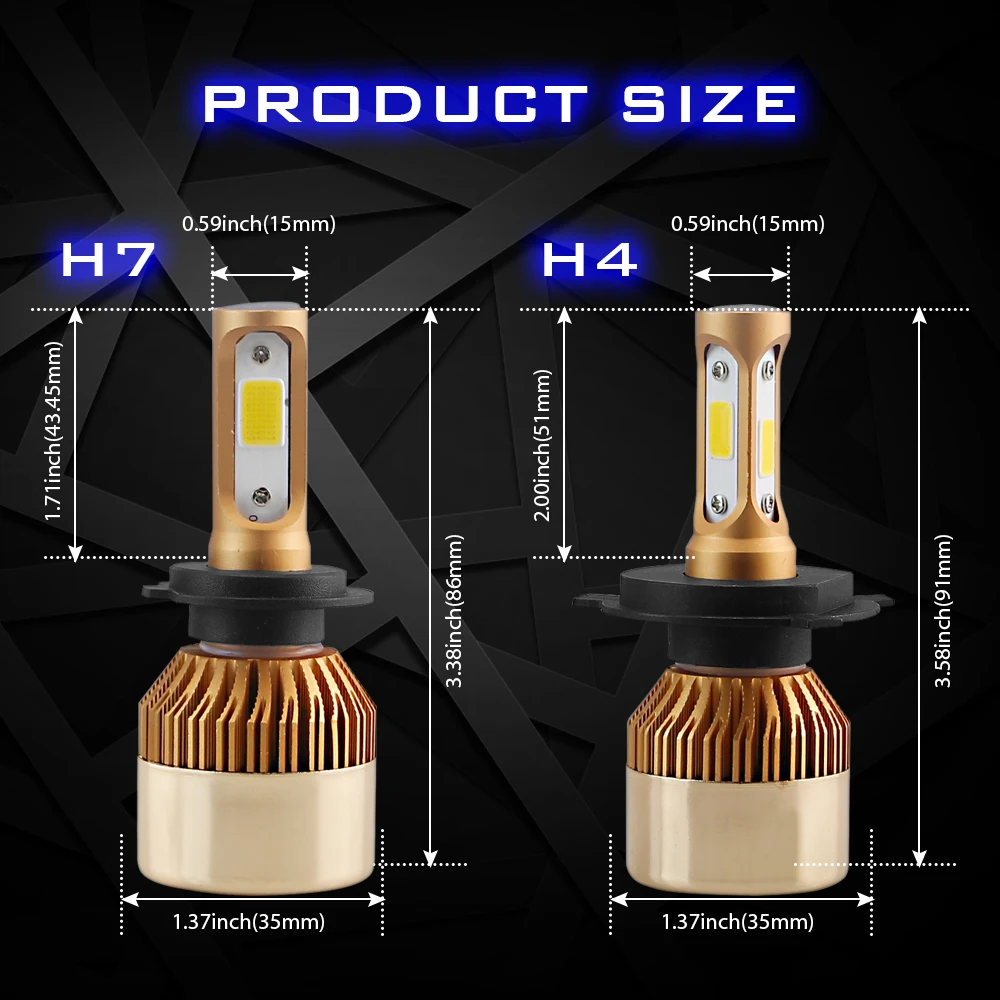 Darkeye H1 светодиодный H4 H11 H7 9005 9006 H8 H3 H9 880 9007 автомобильные лампы накаливания 60 Вт 8000LM 6500K 4300K 8000K 3000K COB светодиодный потолочный светильник, комплект из 2 предметов